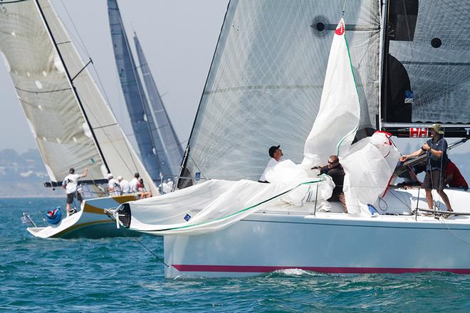 Jazz Player (Think Pink Foundation) completes a successful spinnaker drop. - Club Marine Series ©  Alex McKinnon Photography http://www.alexmckinnonphotography.com